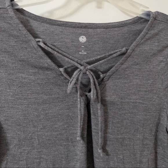 Gray Lace Up Long Sleeve Top small - Picture 3 of 5